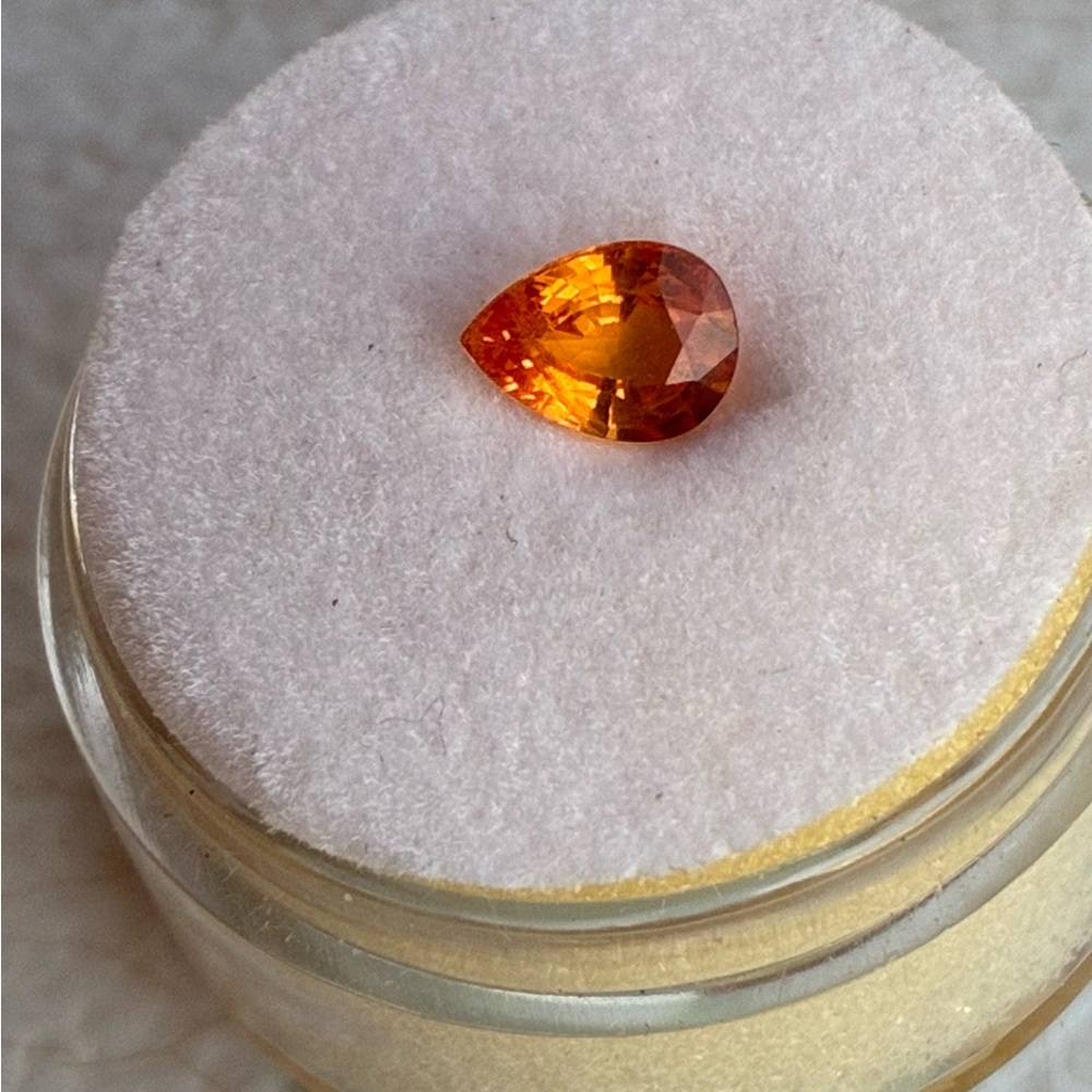 Gorgeous Orange Sapphire .8ct Loose Gemstone Natural Pear Cut Gem Stone